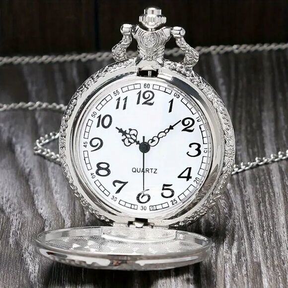 New Silver & Gold Colored Locomotive Design Pocket Watch w/ Chain - Picture 3 of 10